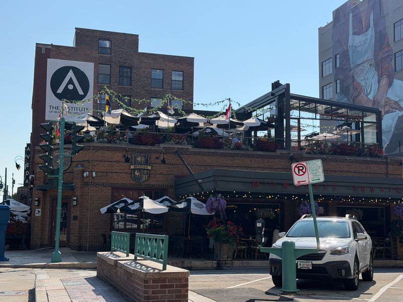 The rooftop at Café Benelux, strung with lights, in the Third Ward
