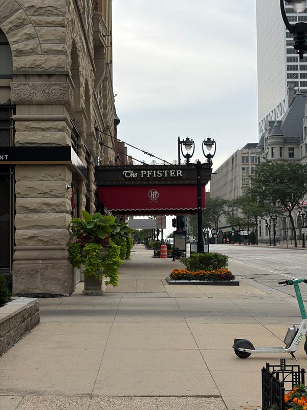The Pfister's red awning on Wisconsin Avenue
