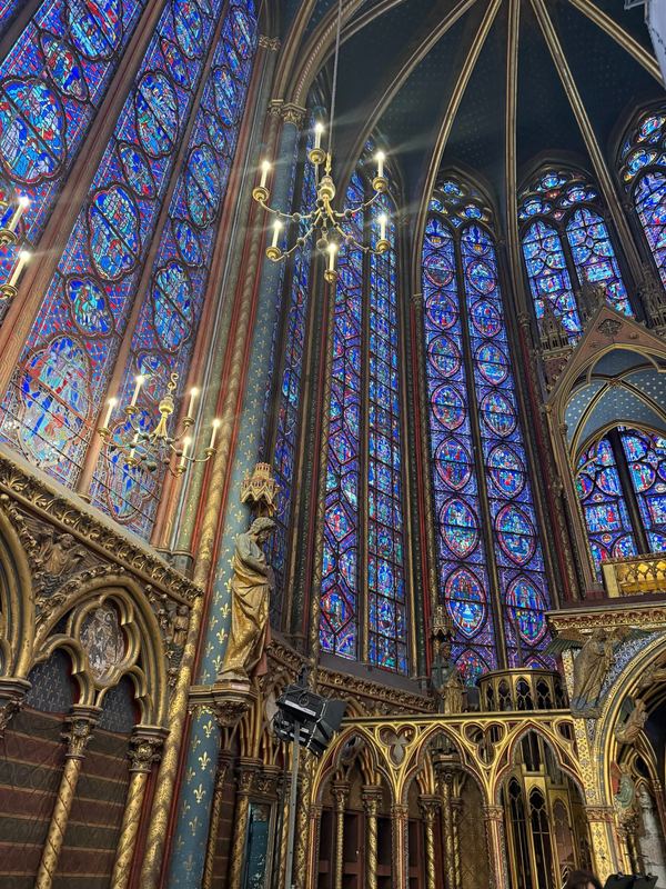 The upper chapel of Sainte-Chapelle, fifteen windows of thirteenth-century glass