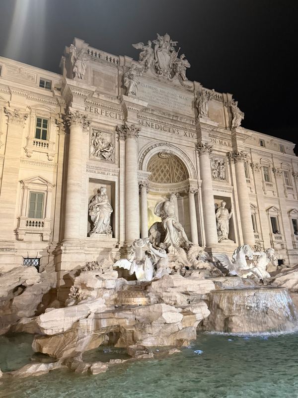 The Trevi Fountain lit at night